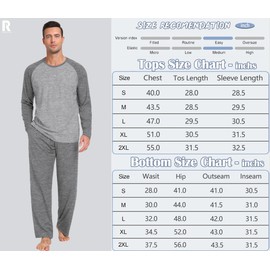 PrinStory Mens Pjs Long Sleeve Top and Pants Sleep Sets Pajama Set Sleepwear Dark Gray