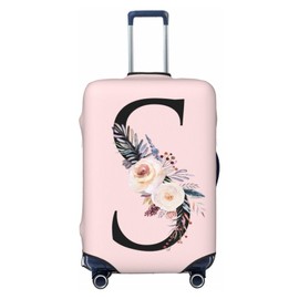 Spandex Travel Luggage Cover Cute Pink Suitcase Protector Bag,Black Letter S With Boho Floral Flowers Leaves Anti-Scratch,Dust-Proof Washable Suitcase Sleeve For Kid Adult,M (For 22-24 Inch Luggage)