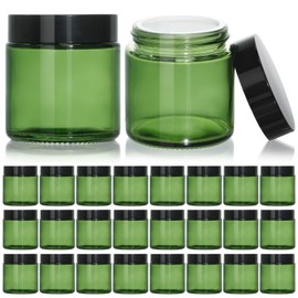 KEYWING 4oz Small Glass Jars with Black Lids, 24 Pack Green Cosmetic Containers Round Glass Jar with Inner Liners for Lotions, Cream, Powders and Ointments