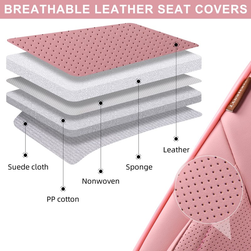 TIEHESYT Pink Car Seat Covers Front Pair, Breathable Leather Automotive