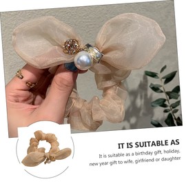 LALAFINA 1pc Simple Bow Hair Tie Organza Hair Ring for Women Lightweight Head Accessory for Daily Wear and Special Occasions Elegant Summer Design Apricot