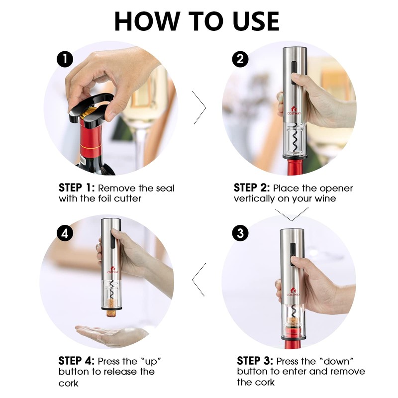 COSTWAY Electric Wine Bottle Opener Set, 6-in-1 Rechargeable Corkscrew Opener