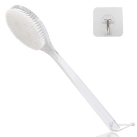 Mczxon Body Dry Brushing Back Scrubber With Curved Plastic Long Handle - Clear Bath Shower Brush for Dry Skin Exfoliating, Cellulite - for Men and Women (Transparent Handle)