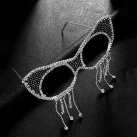 Naimo Rhinestone Glasses Frame with Tassel Diamond Decor Metal Frame No Lens Sunglasses Trendy Eyeglasses Frame