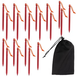 20pcs Tent Stakes V Shape Heavy Duty Tent Peg with Ropes for Outdoor Camping Canopy 9in Red