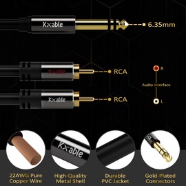1/4 inch to 2RCA Audio Cable 8 FT, 6.35mm TRS to Dual RCA Stereo Audio Y Splitter Cable, Quarter inch Stereo to 2 RCA Connector, Gold-Plated Plug, Pure Copper Cable, Aluminum Shell, with 5 Cable Ties