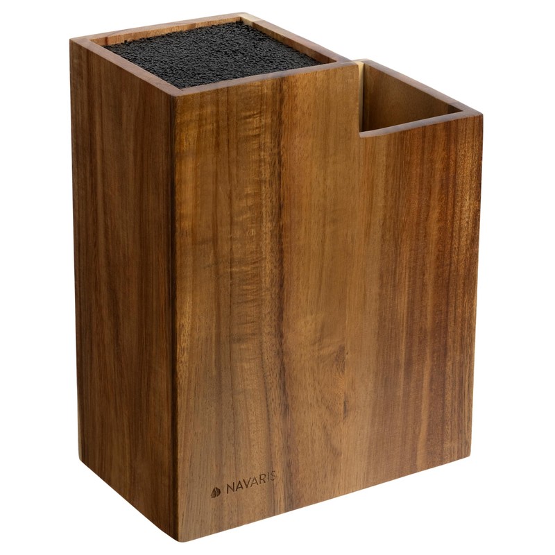 Navaris Knife Block & Utensil Organiser - Durable Acacia Wood