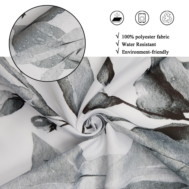 GCIREC Black and White Shower Window Curtain, Watercolor Eucalyptus Leaves