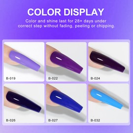 beautilux Purple Blue Gel Nail Polish, 6 Colors 10ml Purple Gel Polish, Soak Off Light Dark Purple Royal Blue Nail Gel Nail Art Starter Manicure Salon