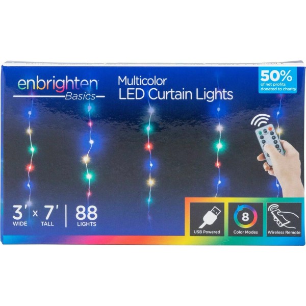 Enbrighten Multi-Color LED Curtain String Lights 3' x 7' Tall