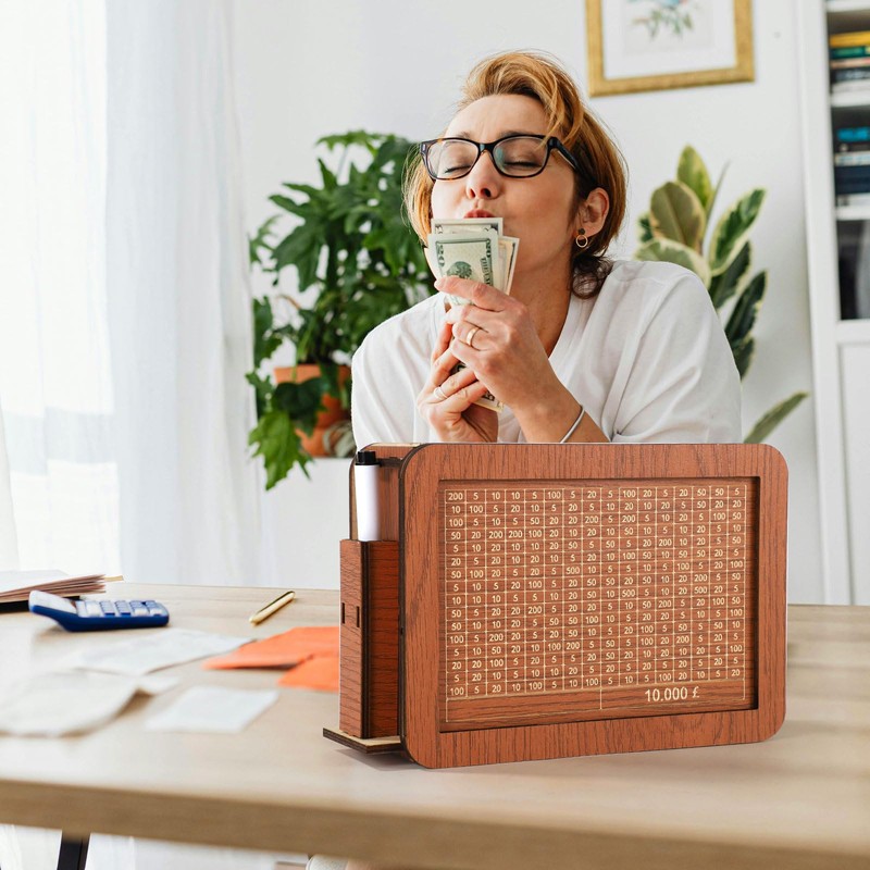 Cash Vault Wooden Savings Box, Money Box with Counter &