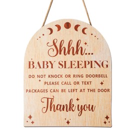 Baby Sleeping Sign, 12x9.84x0.19 Inch Wooden Shhh Baby Sleeping Door Sign with Rope Do not Ring Doorbell Sign for Kids Room Outside Porch Decor