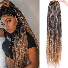 Samtress Box Braids Crochet Hair 18 Inch Ombre Blonde Goddess Box Braids Synthetic 8 Packs 144 Strands Pre-looped Knotless Medium Box Braids 3X Bohemian Braiding Hair Extensions for Women (#T27)