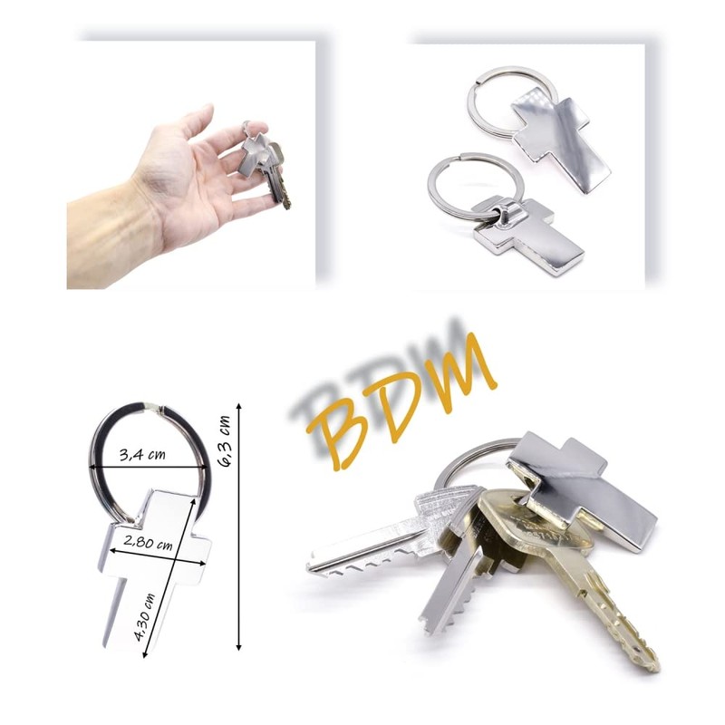 BDM Cross Keychain Christian Cross Silver Cross for Men Women