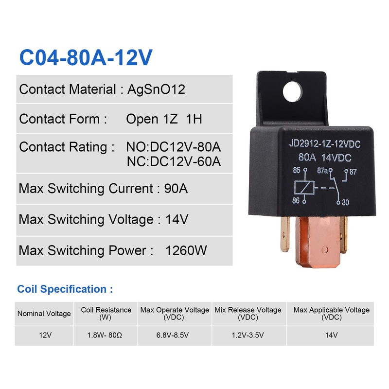 Ehdis 2 Pack Car Relay 12V 80 AMP 5 Pin,