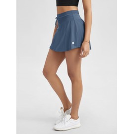 ODODOS Women's Drawstring Tie Daily Skirts Built-in Shorts Athletic Golf Tennis Skorts with Ball Pocket, Ink Blue, Medium