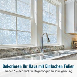 rabbitgoo Window Privacy Film, Static Cling, Rainbow Film, Decorative Window Tint Film for Home, Day Protection, Stained Glass Films, Heat Control Window Stickers, Grey Silver, 30 x 200cm