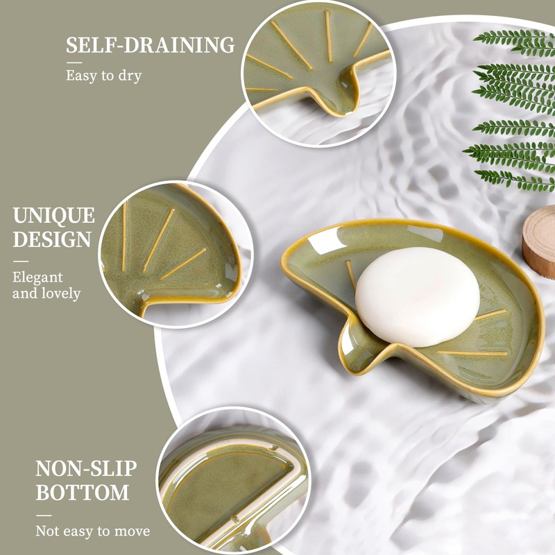 Ceramic Soap Dish with Drainage – Half Moon Soap Holder