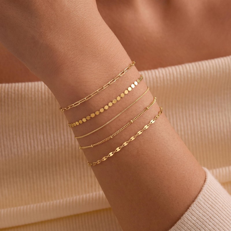 NECOCY Dainty Gold Bracelets for Women 14K Real Gold Plated