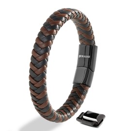 SERASAR Mens Brown Bracelets 23cm Bracelet Men Gift-Box Genuine-Leather Cowhide Braided Magnetic-Clasp Multi-Layer Wrap Rope Man Mans Male Boy Boys Band Jewellery Magnet Accessories
