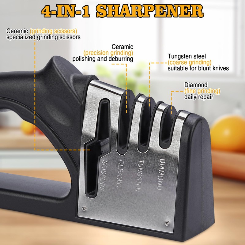 LSXKAMIX 4-in-1Manual Knife Sharpener Suitable for kitchen knives, fruit knives,