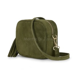 Montte Di Jinne - 100% Made in Italy - Soft Suede Leather Women's Cross Body Bag Shoulder Bag Camera Bag with Tassel key Ring (DARK TAUPE)