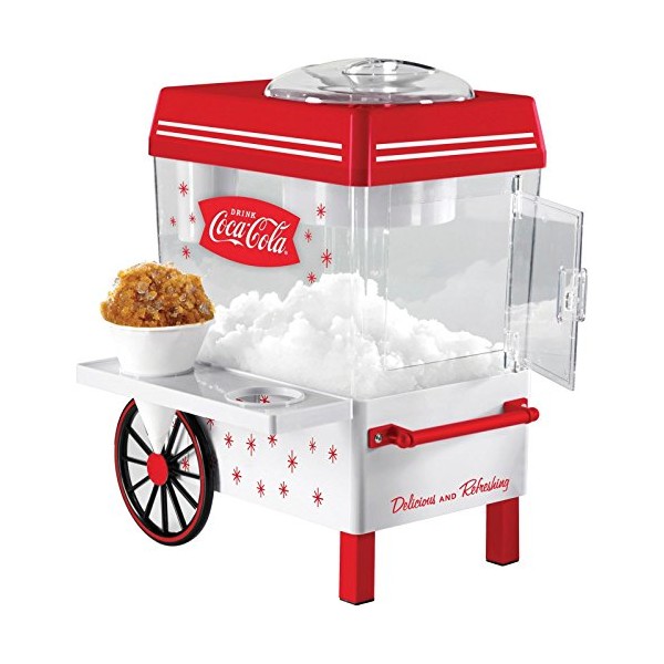 Nostalgia SCM550COKE Coca-Cola Countertop Snow Cone Maker Makes 20 Icy Treats, Includes 2 Reusable Plastic Cups & Ice Scoop – White/Red