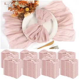 Teruntrue 100 servilletas de tela rosas, servilletas de gasa para boda, servilletas de tela arrugada a granel para decoración de mesa rústica en casa, fiesta, 17 x 17 pulgadas