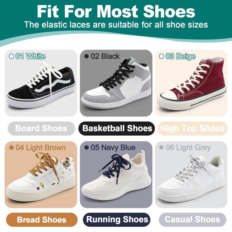 DELELE Flat Elastic Shoe Laces: Light Grey Stretch Shoelaces for