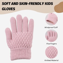 JANGANNSA Cold Weather Kids Gloves Warm Knitted Children Magic Glove With Fleece Lining Winter Gloves For Boys Girls (Pink, 5-12Years)