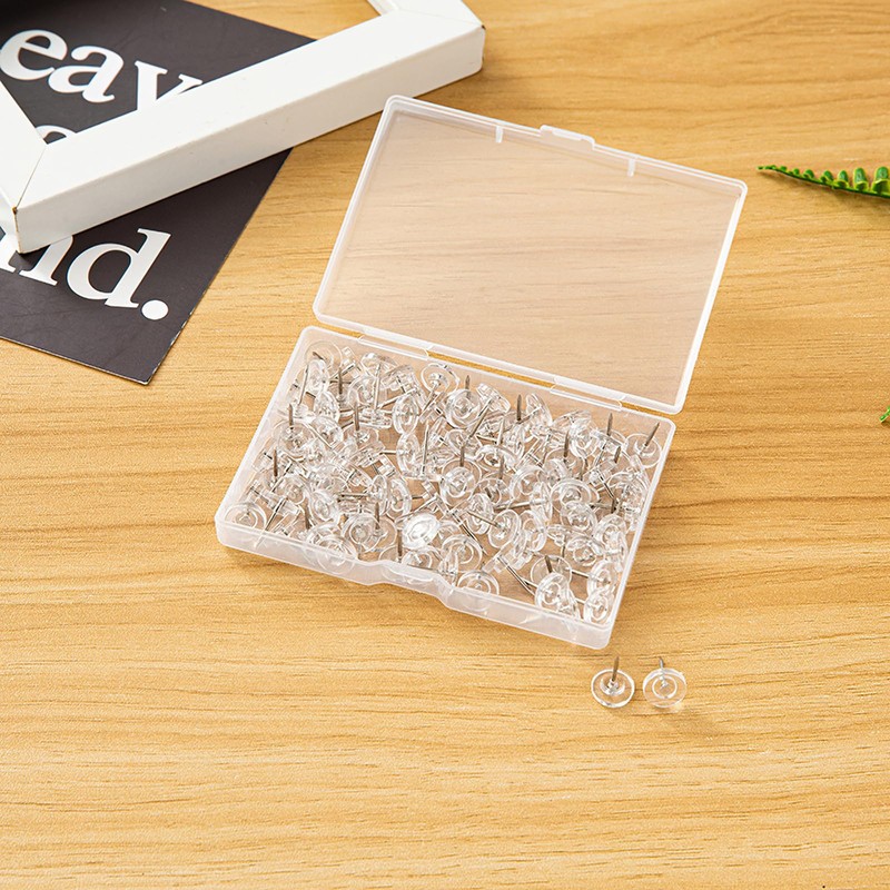 Transparent drawing pins, pack of 200, rice tacks with head,