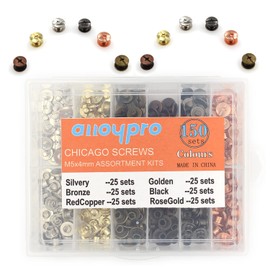 Alloypro 150 Sets Chicago Screws Assorted Kit 6 Color Leather Rivets Screw Rivets Flat Fillister Book Binding Posts Nail Rivet Chicago Bolts for DIY Leather Craft Black Silver Bronze (Colours 5×4mm)
