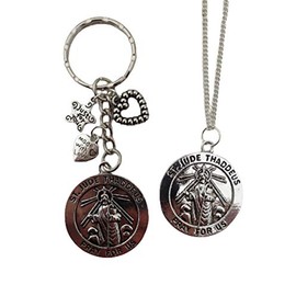 Silver Plated Necklace and Keyring set St Jude Thaddeus Patron Saint Pendant