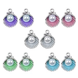 AUEAR, 50 Pack Mixed Colors Enamel Clam Shell Pendants Charms with Acrylic White Pearl Beads Necklace Bracelet Jewelry Making Supplies Crafting Accessaries