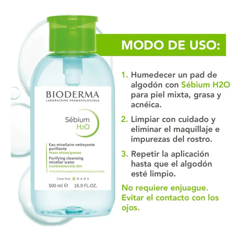 Bioderma Sébium H2o, Limpieza Profunda, 500 Ml Pump