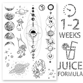 AWAKEN Fake Temporary Tattoos Women Unisex Arm Chest Stickers Plant-Based Waterproof Hard 1-2 Weeks Moon Eclipse Planets (Design 15)