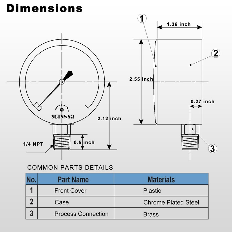 SCTSNSR 0 to 15 Inches of Water Column Pressure Gauge,