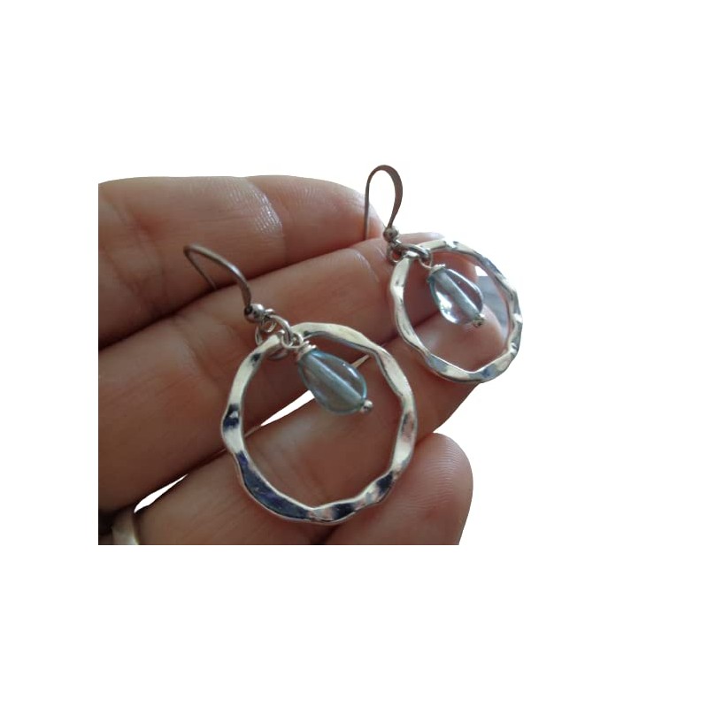 ✿ GEHÄMMERTER RING & GLASTROPFEN ✿ Boho Ohrringe in hellblau