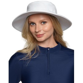 Coolibar UPF 50+ Women's Brighton Chlorine Resistant Bucket Hat - Sun Protective (Large/X-Large- White)