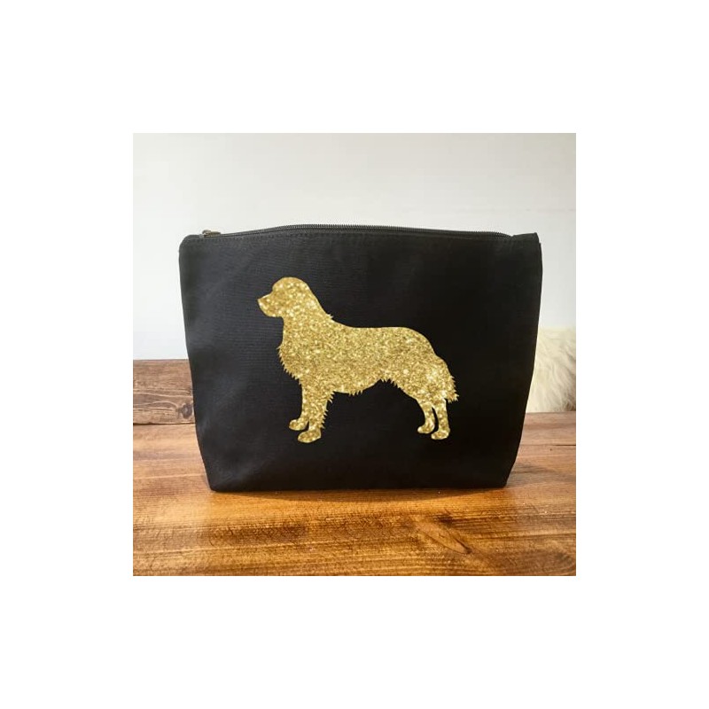 Golden Retriever Make Up Bag, Black Canvas Pouch