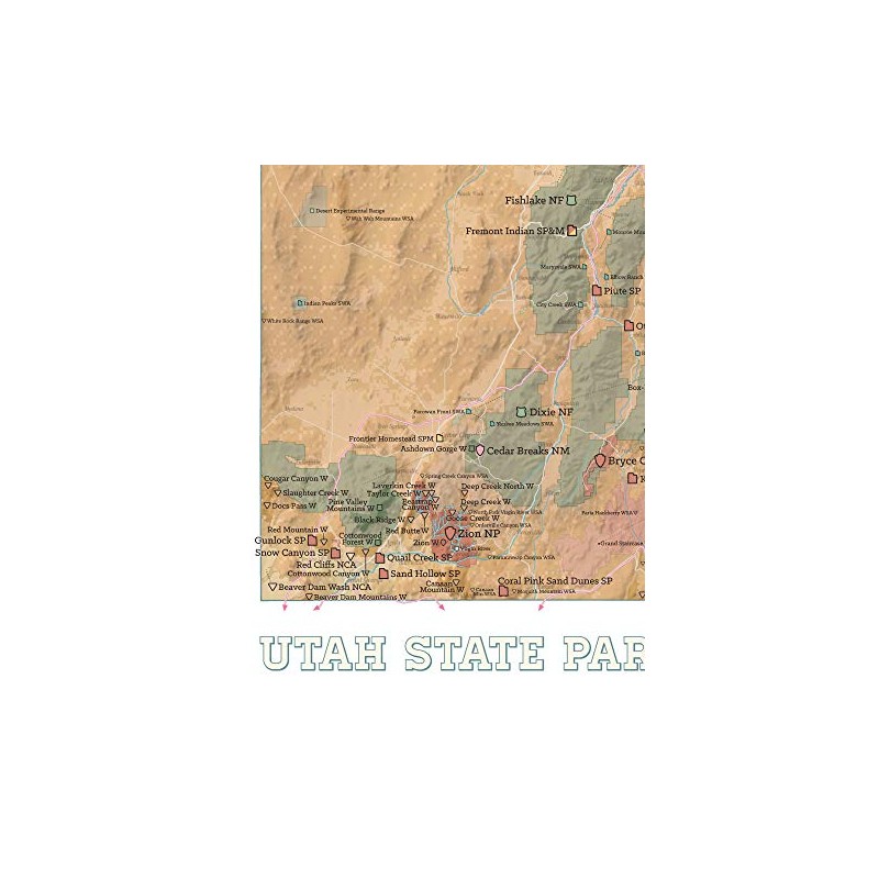 Utah State Parks & Federal Lands Map 18x24 Poster (Camel