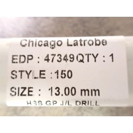 Chicago Latrobe NEW Chicago Latrobe 47349 HSS Style 150 General Purpose 13mm Drill Bit (BN407)