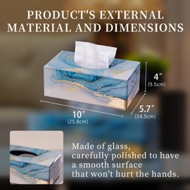 Timetrace Tissue Box Cover, Swirled Blue & Gold Marble Glass Rectangle Tissue Holder, 10.15x5.7x3.7 Inches, Tissue Cover for Living Room, Bedroom, Dining Room, etc.