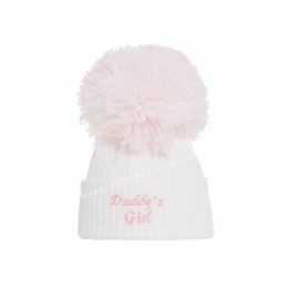 SOHOBABY™ British Made Single Pom Baby Girl Embroidered Baby Hats (UK, Age, 0 Months, 3 Months, White (Daddys Girl))