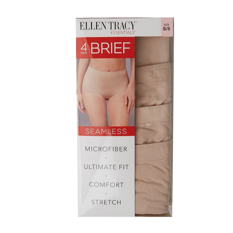 Ellen Tracy Essentials Womens Seamless Briefs 4-Pack Panties (Large, Ivory