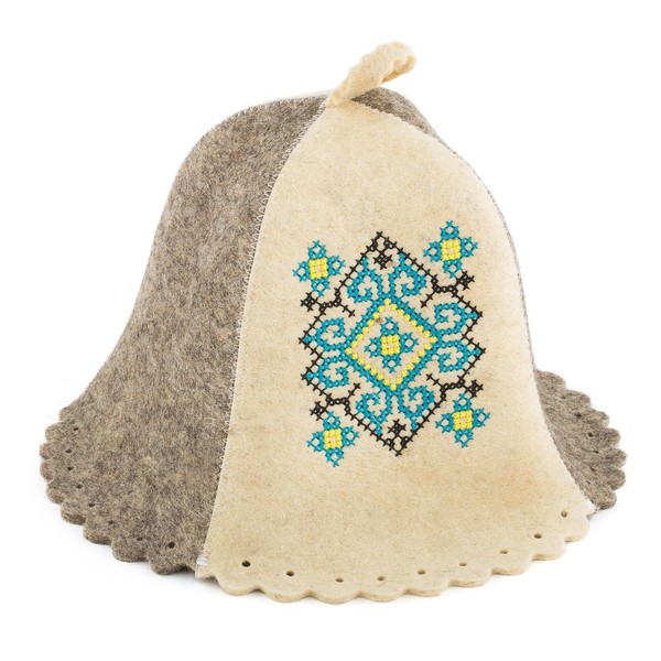 Eden Ukraine Wool Sauna Hat Embroidered Ukrainian ornament Blue