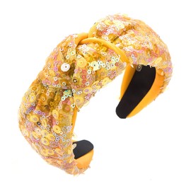Doneace Sequin Knotted Headband for Women Girls Sparkly Yellow Knotted Hairband Glitter Hair Hoop Fashion Hair Accessories for Costume Decorations Party Supplies 1PCS