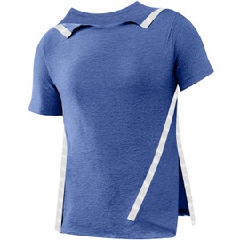 Post Shoulder Surgery Shirts Recovery Tear Away Short Sleeve Full Open Side Snap Dialysis Chemo Clothing Men & Women (US, Alpha, 3X-Large, Regular, Regular, Blue-1)