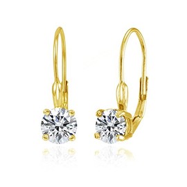 14K Gold Flashed Sterling Silver Round Leverback Earrings Created with AAA Zirconia