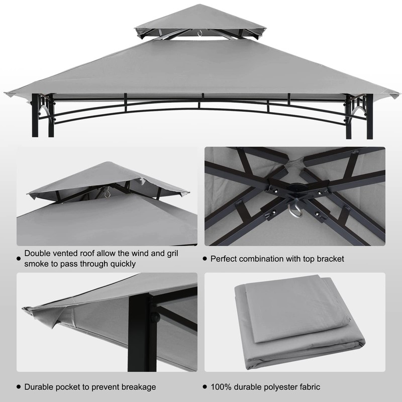 COOSHADE Grill Gazebo Replacement Canopy Roof Outdoor Double Tiered Barbecue